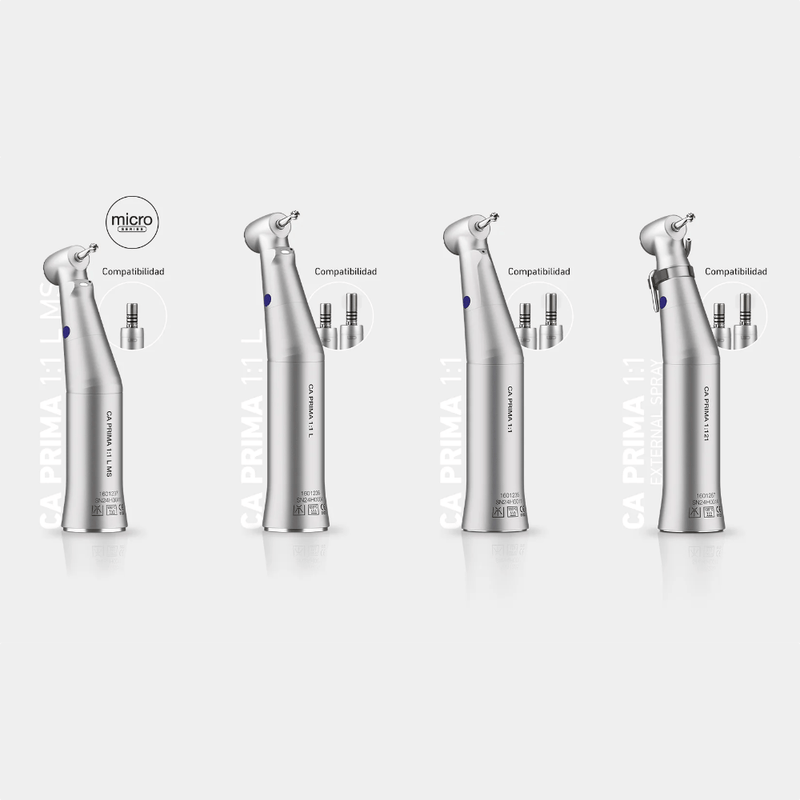 Contra-ángulo dental Bien-Air Prima 1:1 con transmisión directa 40.000 rpm para operatoria y restauradora.
