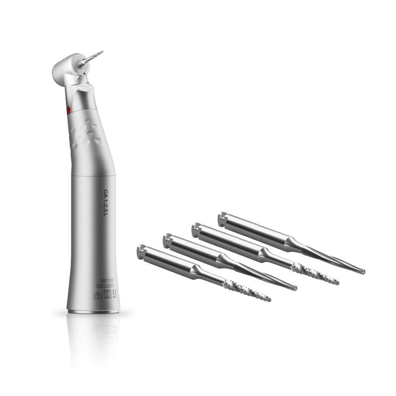 Contra Ángulos CA 1:2.5 L Latch Type y 4 Fresas Quirúrgicas Bien Air